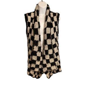 Milano Checkered Black White Sleeveless Fuzzy Knit Vest Sz Small